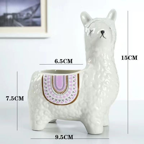 Red Ceramic Planter with Head Tilted Alpaca