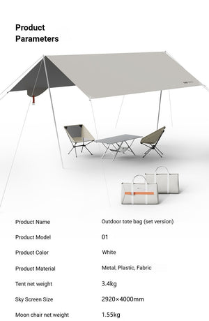 White Canopy Version-Canopy+Folding Table+2 Moon Chairs