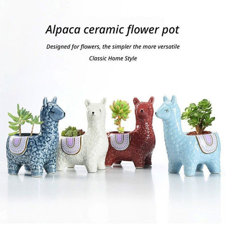 White Ceramic Planter with Head Tilted Alpaca