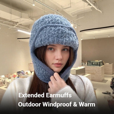 Women Plain Aviator Hat with Earflaps Blue