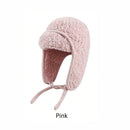 Women Sherpa Aviator Beanie - Warm Earflap Knit Hat Blue