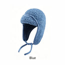 Women Sherpa Aviator Beanie - Warm Earflap Knit Hat White