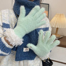 Women Winter Faux Mink Spliced Five-Finger Gloves Beige