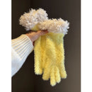 Women Winter Faux Mink Spliced Five-Finger Gloves Beige
