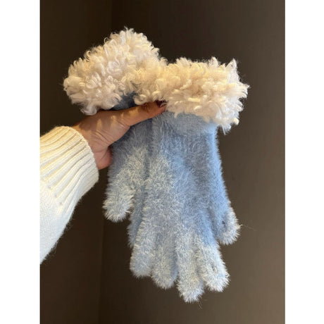 Women Winter Faux Mink Spliced Five-Finger Gloves Beige