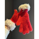 Women Winter Faux Mink Spliced Five-Finger Gloves Black