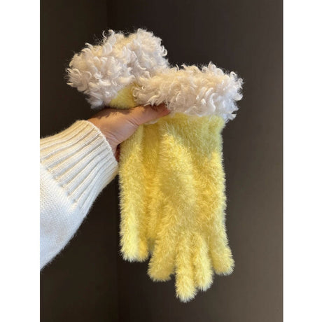 Women Winter Faux Mink Spliced Five-Finger Gloves Green