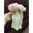 Women Winter Faux Mink Spliced Five-Finger Gloves Khaki
