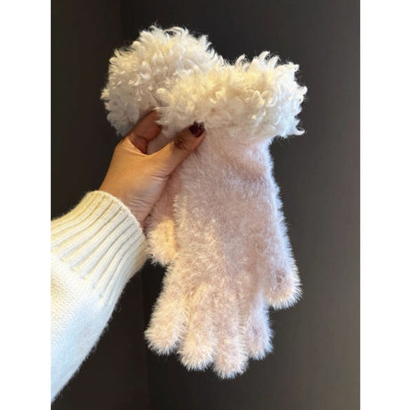Women Winter Faux Mink Spliced Five-Finger Gloves Red