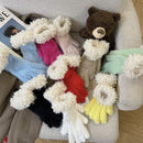 Women Winter Faux Mink Spliced Five-Finger Gloves Rose Red