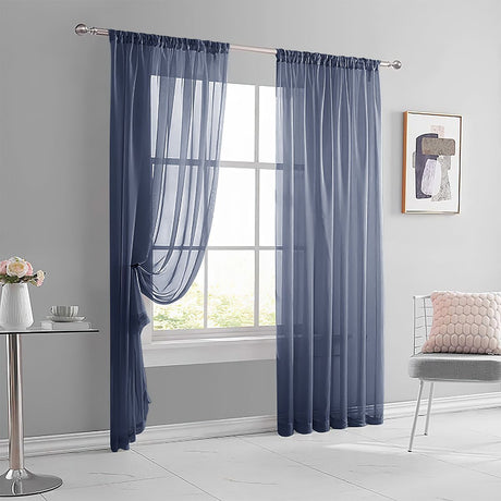 2 Pack Semi Blackout Sheer Curtains Dusty Blue