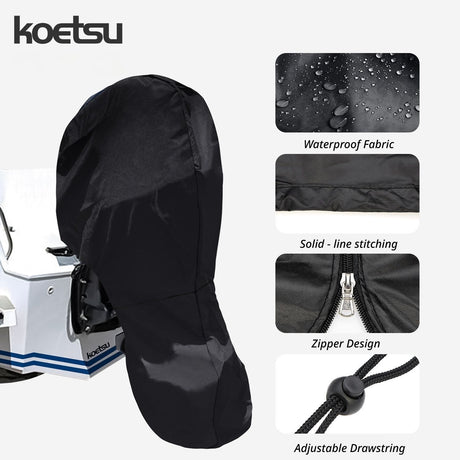 Black 420D Waterproof & UV Resistant Full Outboard Motor Cover, Marine Engine Dust & Dirt Protector (Fits 30-60 HP)