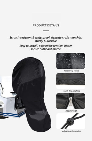 Black 420D Waterproof & UV Resistant Full Outboard Motor Cover, Marine Engine Dust & Dirt Protector (Fits 30-60 HP)