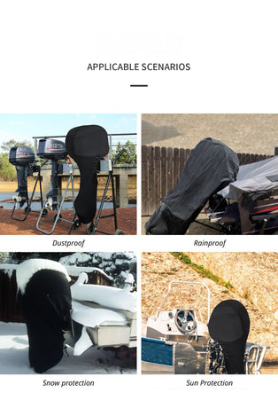 Black 420D Waterproof & UV Resistant Full Outboard Motor Cover, Marine Engine Dust & Dirt Protector (Fits 30-60 HP)