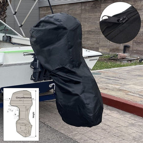 Black 600D Oxford Full Outboard Motor Cover, Thickened & UV Resistant Boat Engine Protector (Fits 30-60 HP)