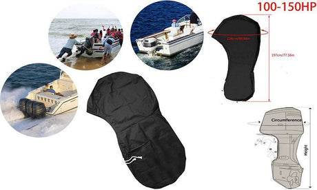 Black 600D Oxford Full Outboard Motor Cover, Thickened & UV Resistant Boat Engine Protector (Fits 30-60 HP)