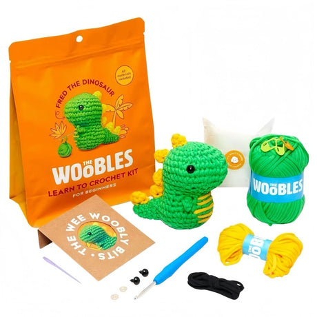 2 Pack Beginner Crochet Kit, Dinosaur & Fox Crochet Set with English Step-by-Step Video Tutorial Cards, Complete DIY Craft Supplies for New Crocheters 010