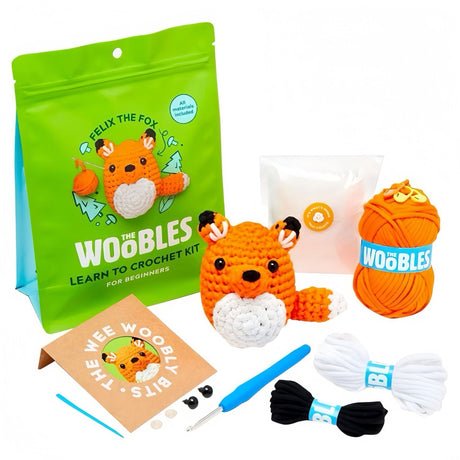 2 Pack Beginner Crochet Kit, Dinosaur & Fox Crochet Set with English Step-by-Step Video Tutorial Cards, Complete DIY Craft Supplies for New Crocheters 010