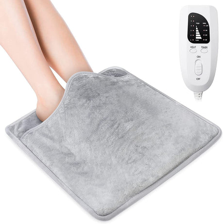 Electric Foot Warmer Mat, Silver Grey Double-Sided Heating Foot Blanket with 6 Temperature Settings and Even Heating