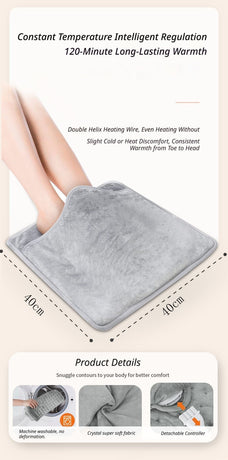 Electric Foot Warmer Mat, Silver Grey Double-Sided Heating Foot Blanket with 6 Temperature Settings and Even Heating