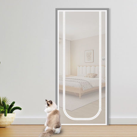Heavy-Duty Zipper Screen Door for Pets & Cats, Nail-Free Velcro Mesh Curtain with Wide U-Shape Opening (White, 85 x 210 cm)