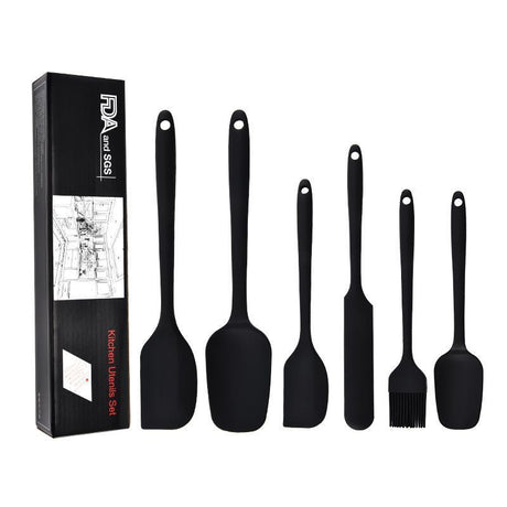 6Pcs Food-Grade Silicone Scraper Set, Baking Cream Spatulas (Black)(2 set/12PCS)