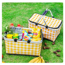 Thickened Foldable Aluminum Foil Insulated Picnic Basket-Red chequered pattern