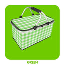 Thickened Foldable Aluminum Foil Insulated Picnic Basket-Green chequered pattern