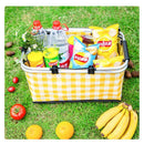 Thickened Foldable Aluminum Foil Insulated Picnic Basket-Green chequered pattern