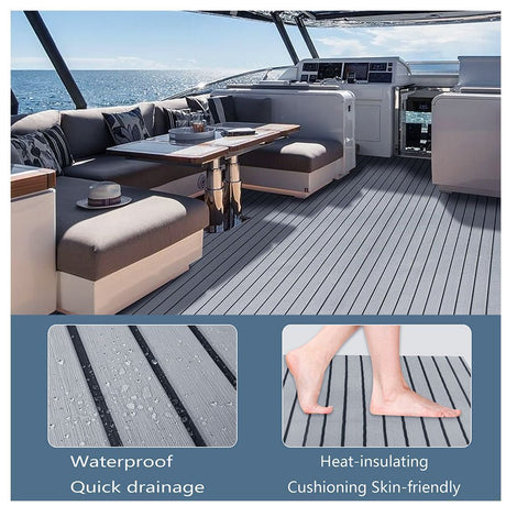 Light Gray Striped EVA Boat Flooring Mat, DIY Marine Deck Pad & Yacht Non-Slip Sheet (240 x 30 x 0.6cm)
