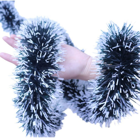 Thick Tinsel Garland 2M Dark Green with White Trim 5pcs