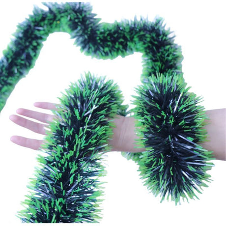 Thick Tinsel Garland 2M Dark Green with Green Trim 5pcs