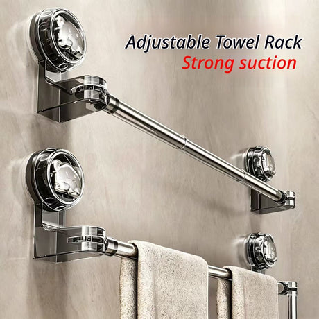 30–60 cm extendable towel rail, no drilling required, with strong suction cups, suitable for wall-mounted storage in bathrooms and kitchens