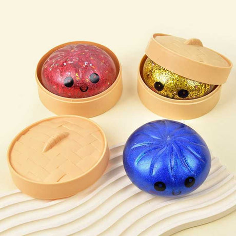 6Pcs Glitter Cute 5.5cm Bun Squishy Anxiety Relief Toy