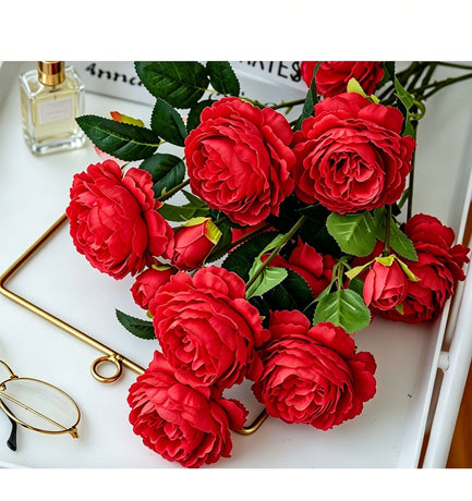 Artificial Red French Peony, Warm Decor, 3 Pack