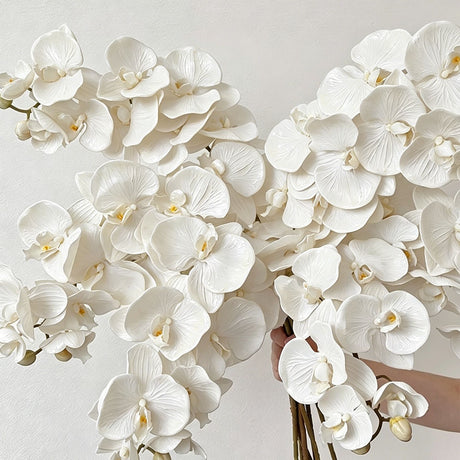 Artificial Oil Painting Phalaenopsis, Jade White, 3 Pack