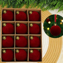 24pk Flocked Xmas Baubles Metal Cap, Burgundy 8cm