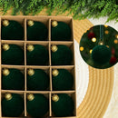 24pk Flocked Xmas Baubles Metal Cap, Dark Green 6cm