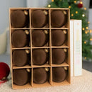 24pk Flocked Xmas Baubles Metal Cap, Dark Brown 6cm