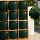 24pk Flocked Xmas Baubles Metal Cap, Dark Green 8cm