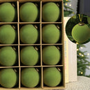 24pk Flocked Xmas Baubles Metal Cap, Avocado 6cm