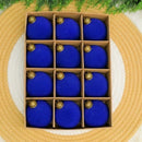 24pk Flocked Xmas Baubles Metal Cap, Royal Blue 8cm