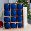 24pk Flocked Xmas Baubles Metal Cap, Royal Blue 8cm