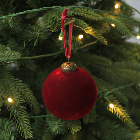 24pk Flocked Xmas Baubles Metal Cap, Off White 8cm