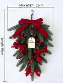 Xmas Teardrop Pine Swag, Red Velvet Bow Wall Door Hanging