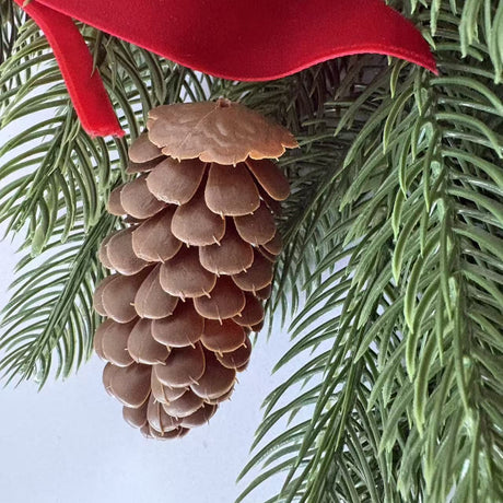 Xmas Teardrop Pine Swag, Red Velvet Bow Wall Door Hanging