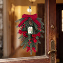 Xmas Teardrop Pine Swag, Red Velvet Bow Wall Door Hanging