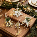 1pk White Gold Vintage Xmas Tree Hanging Ornament