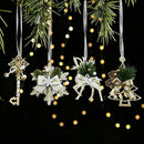 1pk White Gold Vintage Xmas Tree Hanging Ornament