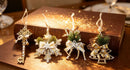 1pk White Gold Vintage Xmas Tree Hanging Ornament